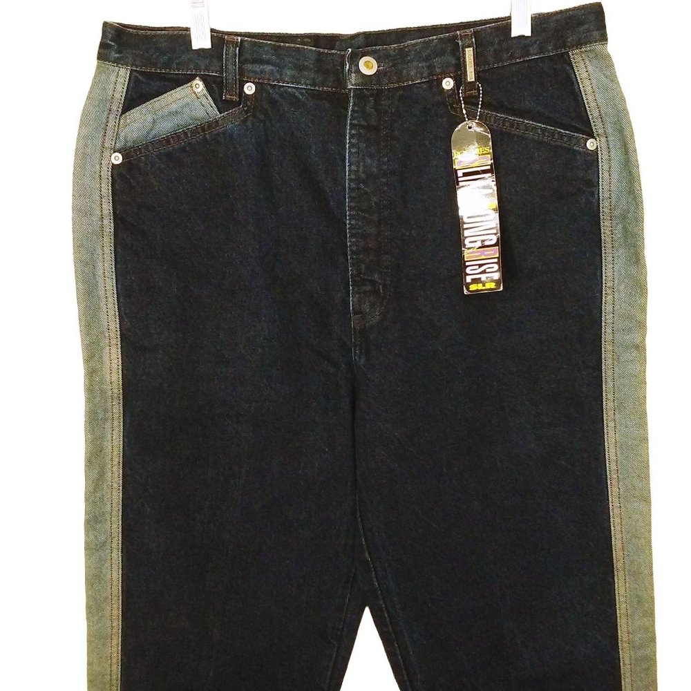Vintage NWT Rockies USA Jeans High Rise 15/16 Dark Light Stripe Slimline Taper